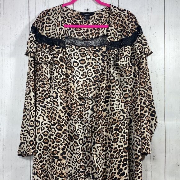 Forever 21 Leopard Print Ruffle High Low Maxi Wrap Dress Plus Sz Wild Glam Boho - Picture 11 of 14